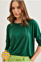 Women's Green Crew Neck Bat Flowy Viscose Blouse Blz- 19002588