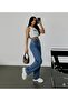 Eva Medium Blue Stretch Fabric Super High Waist Loose Jean Trousers. (Super High.) Wide Leg . - 4