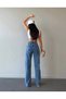 Elsiyum Women Stretch Fabric Women's Blue Medium Snow Super High Waist Loose Leg Denim Jeans Palazzo Pants - 3