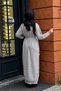 Shoulder and Sleeve Embroidered F Corded Fabric Steel Mesh Belt Dress - 5