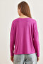 Women's Purple Crew Neck Bat Flowy Viscose Blouse Blz- 19002588 - 5