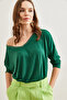 Women's Green Silver Stitching Detail V-Neck Viscose Blouse Blz- 19002747 - 5