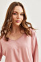 Women's Light Rose Dusty Silver Stitching Detail V-Neck Viscose Blouse Blz- 19002747 - 3
