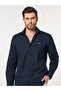 The Smooth Drape Navy Twill Shirt with Fluid Movement, Slim Fit