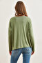 Women's Green Silver Stitching Detail V-Neck Viscose Blouse Blz- 19002747 - 2