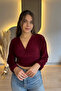 Sandy Fabric V-Neck Burgundy Blouse - 7