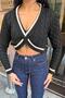 Black Crop Cross-Strapped Knit Cardigan - 6