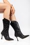 Women's Cowboy Boots - Pointed Toe with Gold Stud Detail and Thin Heel - 3