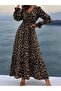Women's Long Sleeve Double-Breasted Collar Leopard Print Long Single Jersey Dress