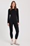Women's Slim Fit Slim Fit Crew Neck Black Thermal Bottom Top Set - 4