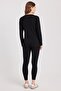 Women's Slim Fit Slim Fit Crew Neck Black Thermal Bottom Top Set - 7