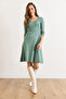 Women's Green Button Detailed Double-Breasted Midi Bell Dress Elb-19002031 - 3
