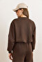 Women's Brown Fully Lined Balloon Crop Sweatshirt Swt-19000779 - 4