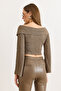 Women's Mink Textured Zippered Madonna Blouse Blz-19003172 - 2