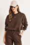 Women's Brown Fully Lined Balloon Crop Sweatshirt Swt-19000779