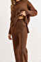 Women's Brown Thick Corded Fabric Bottoms and Tops Basic Knitwear Set Tkm-19000463 - 4