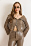 Women's Mink Textured Zippered Madonna Blouse Blz-19003172 - 3