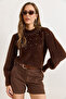 Women's Brown Stone Detailed Soft Textured Beard Sweater Kzk-19001000