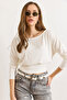 Women's Ecru Waist-Tied Batwing Soft Textured Blouse Blz-19003171