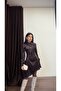Women's Snap Button Detailed Long Sleeve Asymmetrical Cut Dress - 6