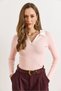 Women's Powder White Color Block Polo Neck Cotton Stretchy Blouse Blz-19003104 - 6