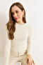 Women's Ecru Glitter Soft Textured Crop Beard Sweater Kzk-19001078 - 5
