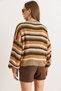Women's Camel Crew Neck Color Detailed Batwing Knitwear Sweater Kzk-19001073 - 3
