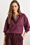 Women's Plum Modal Buttoned Zippered Flowy Sweatshirt Swt-19000780