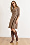 Women's Brown Button Detailed Double-Breasted Midi Bell Dress Elb-19002031 - 6