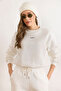 Women's Ecru Fully Lined Balloon Crop Sweatshirt Swt-19000779