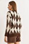 Women's Brown Baklava Pattern Fleece-Lined Thick Knitwear Sweater Kzk-19001075 - 2