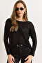 Women's Black Geometric Openwork Detailed Knitwear Sweater Kzk-19001044 - 3