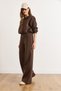 Women's Brown Waist Lace-Up Pocketed Wide Leg Fleece-Lined Thick Sweatpants Eşf-00000085 - 5