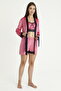 Nova Dusty Rose Lace Detailed Dressing Gown Bustier Shorts Velvet Pajama Set - 2