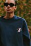 Women's Oversize Sweatshirt Piglet Bloom Printed Navy Blue – Crew Neck, 3 Thread Rastering - 4