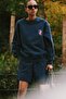 Women's Oversize Sweatshirt Piglet Hugs Printed Navy Blue – Crew Neck, 3 Thread Ribbed - 5