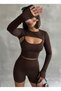 Women's Brown Finger Detail Fit Gym Bolero Crop - 2