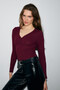 Kalani Women's Long Sleeve Snap V-Neck Placket Buttoned Burgundy Blouse