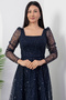Square Neck Long Sleeve Beaded Tulle Dress 41112 - 2