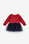 Navy Blue Christmas Themed Magic Motto Girls' Dress - Claire - 2
