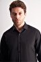 Black Half Italian Collar Long Sleeve Premium S Slim Fit 100% Cotton Shirt 1004255196 - 4