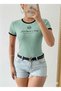 Women's Mint Color Crew Neck Basic Slim Fit Short Sleeve Body Full Stretch Fabric Full Fit Length 55 cm