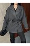 Women's Short Cashmere Coat with Belted Sleeves and Epaulet Detail Premium Cashmere Coat - 7