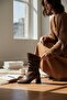 Brown Back Zipper Pointed Toe Thick Heel Rubber Sole Women's Boots