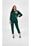 Women's Plus Size Three Quarter Sleeve Rose Detailed Two Thread Tracksuit Set 8223-26