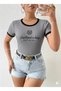 Women's Gray Color Crew Neck Basic Slim Fit Short Sleeve Body Full Stretch Fabric Full Fit Length 55 cm