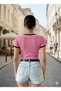 Women's Powder Color Crew Neck Basic Slim Fit Short Sleeve Body Full Stretch Fabric Full Fit Length 55 cm - 3