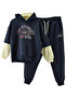 Boy's Athletic Written Hooded Kangaroo Pocket Navy Blue Color Tracksuit Set - 3