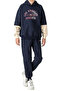 Boy's Athletic Written Hooded Kangaroo Pocket Navy Blue Color Tracksuit Set - 2