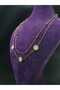 Modern Design Stylish Style Yellow Color Double Chain Steel Necklace with Stones - 6